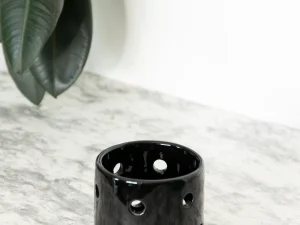 Maceta De Cerámica Esmaltada para Orquídea Pequeña Variada Forma Cilindro y color negro