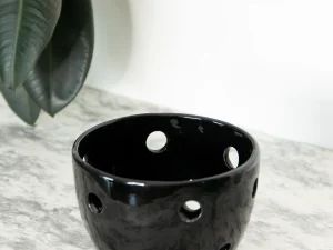 Maceta De Cerámica Para Orquídeas Grandes Forma Tulipan Color Negro. Calado Zigzag