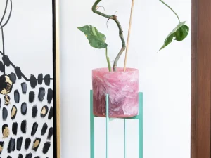 Base de herrería verde menta de 4 patas, altura 50 cm, para macetas de 20 cm de diámetro